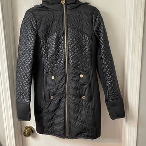 Michael Kors Black Faux Fur Trim Coat